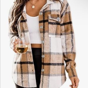 PIZOFF Plaid Button Down Long Sleeve Pocketed Oversized Shirt Jacket